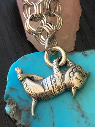 Vintage signed tabby cat charm bracelet sterling silver 12 G 7” inches 2