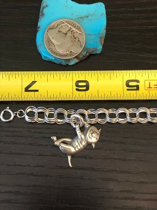 Vintage signed tabby cat charm bracelet sterling silver 12 G 7” inches 6