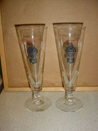 4 Htf Vintage Pabst Blue Ribbon Beer Stemmed Glasses Glass  8.  5 "
