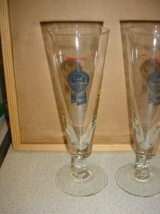 4 HTF VINTAGE PABST BLUE RIBBON BEER STEMMED GLASSES GLASS  8.  5 