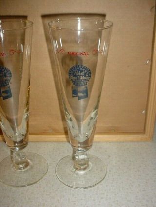 4 HTF VINTAGE PABST BLUE RIBBON BEER STEMMED GLASSES GLASS  8.  5 
