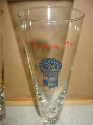 4 HTF VINTAGE PABST BLUE RIBBON BEER STEMMED GLASSES GLASS  8.  5 