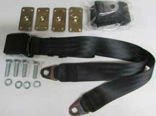 Mopar Vintage Wrinkle Lid Lap Black Seat Belts (2) With Retrofit Mtg Kit: 74 "