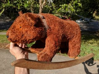 Antique Mohair Straw Stuffed Rocking Teddy Bear 26 " Long / Glass Eyes