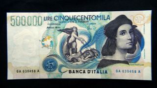 1997 Italy Rare Banknote 500000 Raffaello Unc Fds
