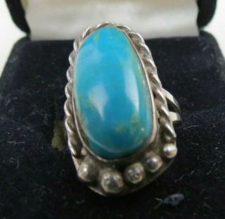 Vintage Sterling Silver Large Turquoise Stone Southwestern Ring Size 7.  5