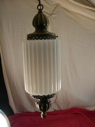 Vintage Milk Glass Hanging Lamp Swag Light Ribbed Milk Glass Skyscraper Style