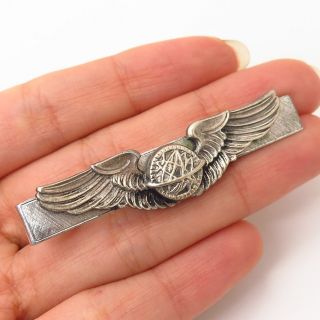 925 Sterling Silver Vintage Ww2 Anson Us Army Air Force Navigator Wings Tie Clip