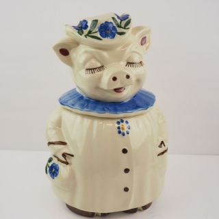 Vintage Shawnee Pottery Winnie Pig Cookie Jar - Blue.