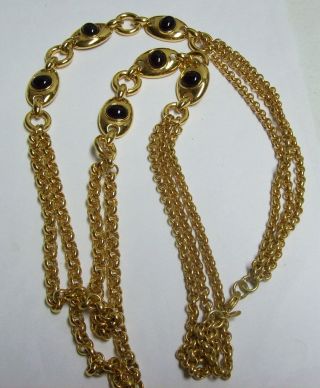 Monet Chunky Golden Necklace W/ Black Accents Long Vintage