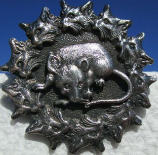 1940s French White " Mouse W/cat Border " Realistic Vintage Antique Metal Button