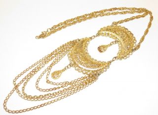 Vintage Statement Necklace Gold Tone Bib Layers Filigree