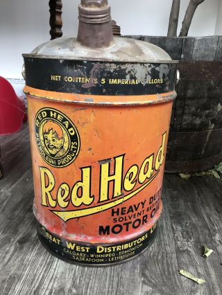 Redhead Red Head Oil Can 5 Gallon Grease Gas Bucket Sign Rare