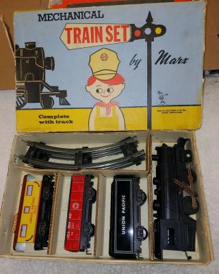 Vintage,  Mechanical Train Set By Marx,  Box,  Tin,  Complete,  Wind Up.  (14f)