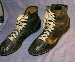 VINTAGE 1930 ' S - 40 ' S RIDDELL BLACK LEATHER HIGH TOP FOOTBALL SHOES SIZE 12D 2