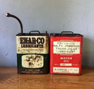 (2) Vintage Enarco Oil Cans En - Ar - Co 2 Gallons Lacrosse Wisconsin