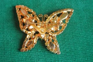 Vintage Rhinestone Emerald Green 2.  5 inches Butterfly Brooch PIN 2