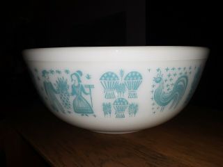Vintage Pyrex Amish Butterprint 404 Rare 4 qt.  Mixing bowl Turquoise blue 3
