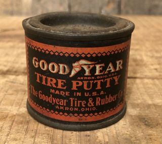 Vintage Early Good Year Tire Putty Gas Service Station Garage Tin Can Sign