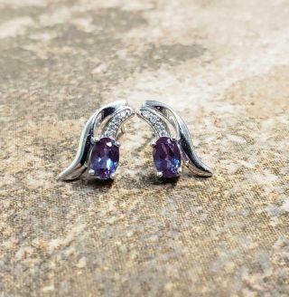 1ctw Alexandrite Sterling Silver Diamond Accented Earrings 2.  4grams 4 - G2174