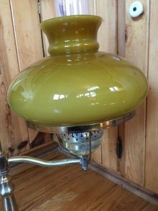 vintage double hurricane brass student lamp,  yellow glass shades 2
