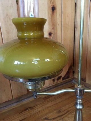 vintage double hurricane brass student lamp,  yellow glass shades 3