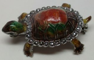 Vintage Sterling Silver Enamel & Marcasite Turtle Brooch Pin By Alice Caviness