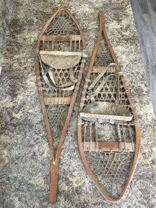 Antique Vintage Wooden Snowshoes W.  F.  Tubbs Norway Maine Rare Small Size 32”x9”
