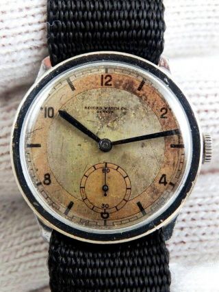 Record Watch Co.  Geneve Vintage Military Ww2 Swiss Wire Lug Mens Watch 40s.