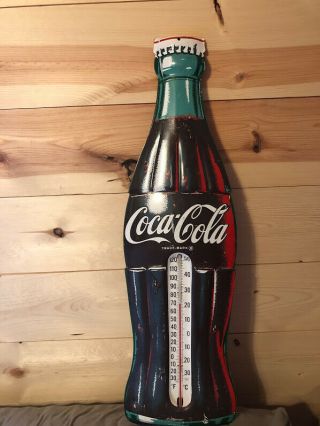 Vintage Coca Cola Botlle 29 " Wall Thermometer