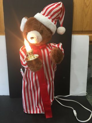 Vtg 1990 Telco Motionette Illuminated 24 " Xmas Night Time Brown Bear Gown/cap