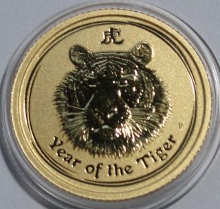 $15 Australia 2010 1/10 Oz Gold Year Of The Tiger Lunar Coin Rare