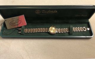 Vintage Lucien Piccard/dufonte Ladies Gold - Silver Tone Bracelet Quartz Watch Nib
