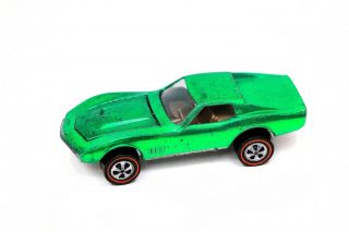 Vintage Hot Wheels Redline Custom Corvette US Green w/ Button 2