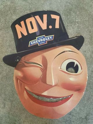 Vintage 1930’s Chevrolet Nov 7 Dealer Promo Advertising Cardboard Mask