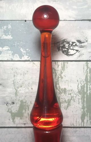 Vintage Mid Century Modern Blenko Blown Art Glass Decanter Tangerine Amberina 2