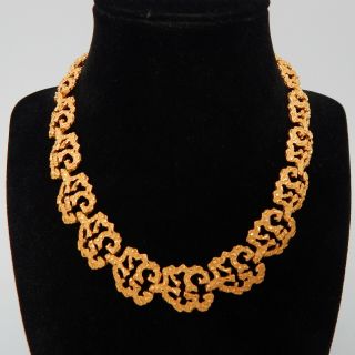 Crown Trifari C T - Tag Gold Open - Nugget Panel Link Retro Vtg 16 " Long Necklace