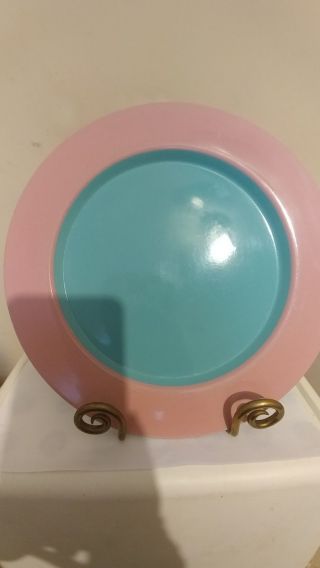 Vintage Lindt Stymeist Colorways (2) 11” Dinner Plates Salmon And Turquoise.