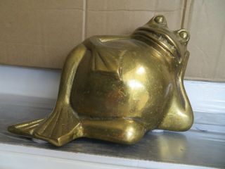 Vintage Large Cute Brass Frog Figurine Plump Fat Belly Sculpture Doorstop