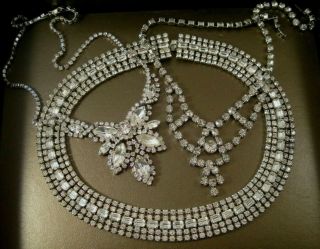 3 Vintage Clear Rhinestone Necklaces 1 Collar Style