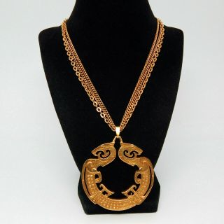 Alva Museum 1960s Orient Couture Double Headed Dragon 23 " Long Vtg Necklace
