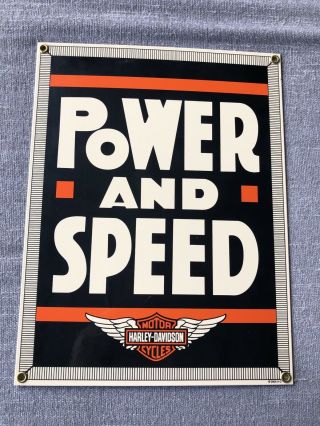 Harley Davidson 1940 Porcelain Metal Sign Ande Rooney Vintage,  Power And Speed