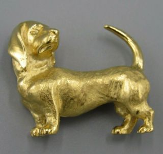 Vintage Jewelry Signed Crown Trifari Weiner Dog Doxie Brooch Pin Rhinestone Lotl