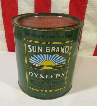 Vintage Sun Brand Gallon Oyster Tin Can With Lid Baltimore Md