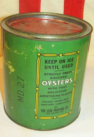 VINTAGE SUN BRAND GALLON OYSTER TIN CAN WITH LID BALTIMORE MD 4