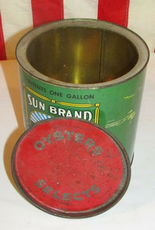 VINTAGE SUN BRAND GALLON OYSTER TIN CAN WITH LID BALTIMORE MD 5