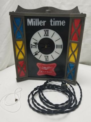 Restored & Safe Vintage 1970s Miller Time Lighted Clock High Life Stained Glass