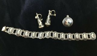 Siam Sterling Silver Set Of Jewelry Bracelet Earrings Pendant Dancing Goddess