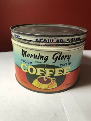 Vintage Morning Glory Tin Coffee Can Wellsville Ny Paper Label