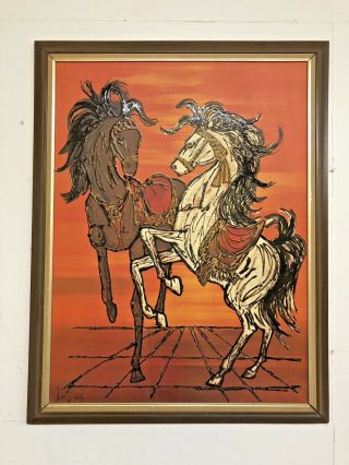 Mid Century Modern Framed Print Orange Horse Turner Wall Art Vintage 50s Burr